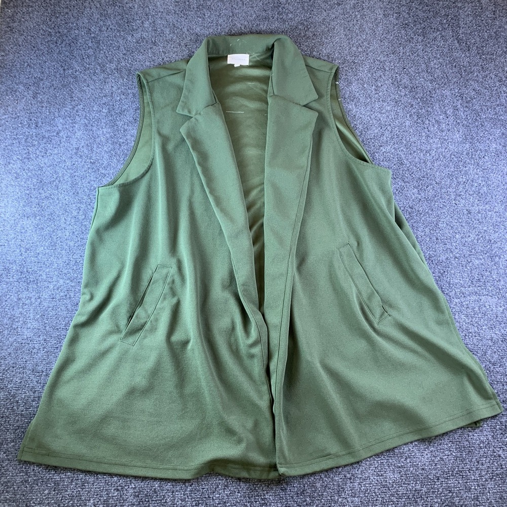 Melloday Blazer Vest Women 3X Olive Green Stretch Notch Lapel Pockets Open Front